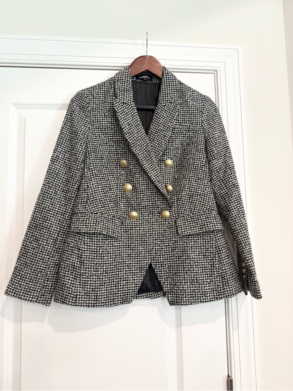 Express Black and White Houndstooth Double-Breasted Blazer - Picture 2 of 4